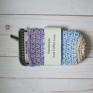 Handmade crocheted iced coffee cozy